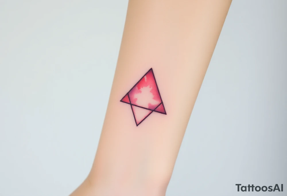 A watercoloured pink triangle, with small lining and upside down tattoo idea