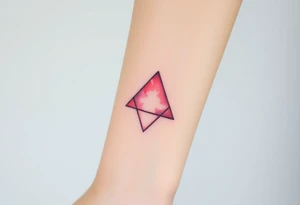 A watercoloured pink triangle, with small lining and upside down tattoo idea
