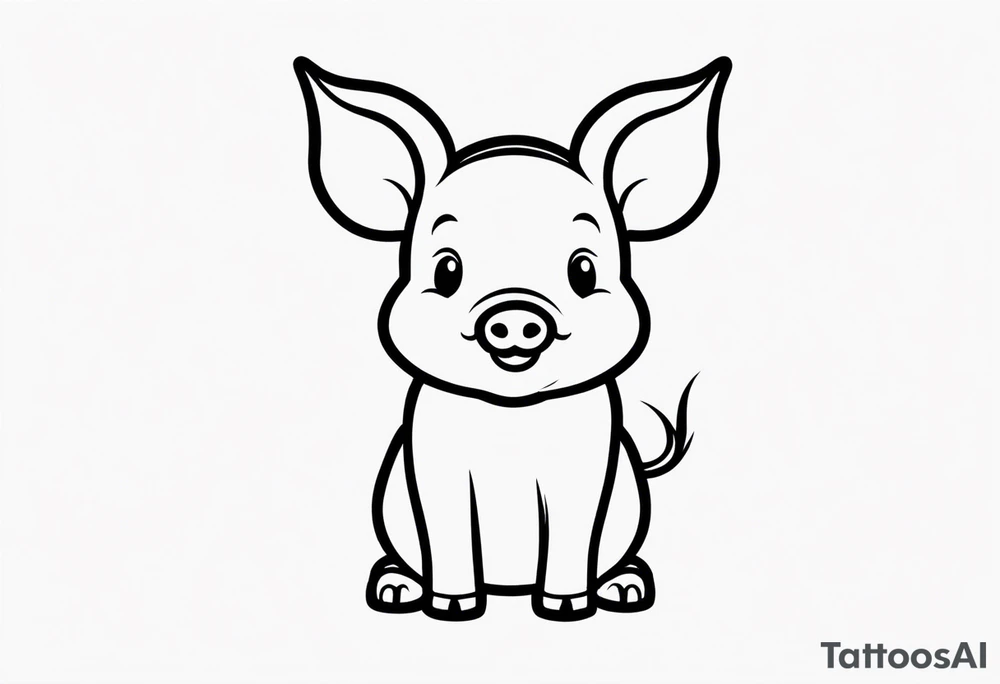 very cute happy piglet with small ears.
outline only.
black and white only.
only show the piglet. no extra lines or decoration.
no black shading.
draw only with very thin lines (1px)

should look like a tattoo that will only take 2 minutes to draw tattoo idea