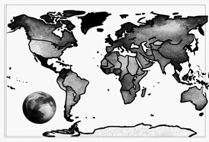 the earth with a flat map design without borders with light shading tattoo idea