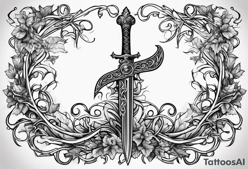Leafy vines with sword tattoo idea