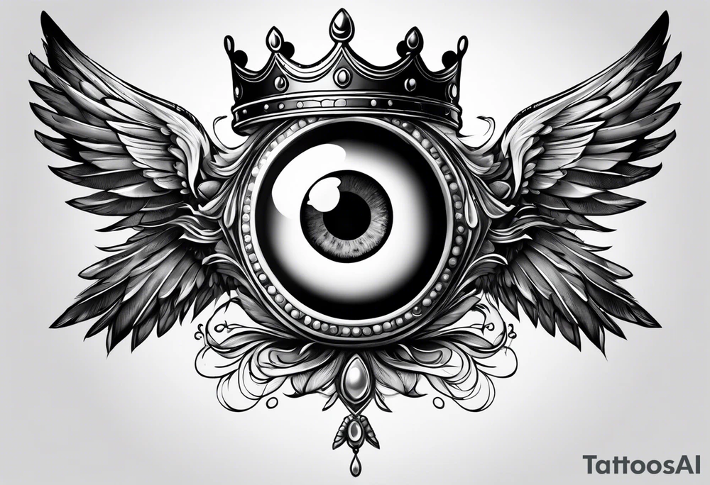 big eye with wings and crown tattoo idea