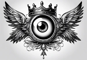 big eye with wings and crown tattoo idea