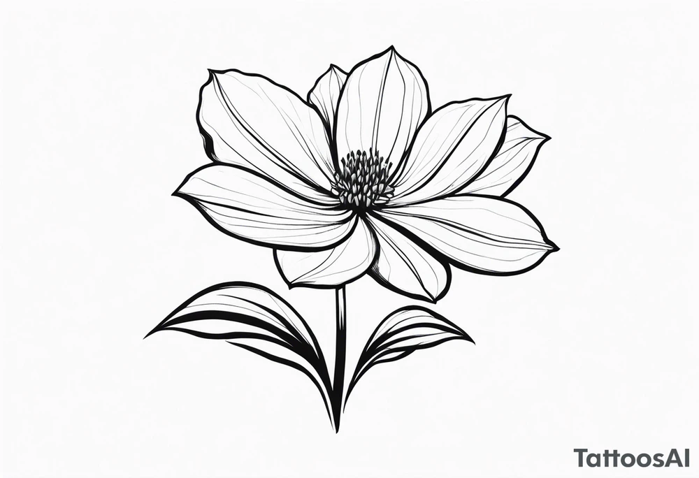 one very simple and no detailed waratha flower with stem in black and white, fine-line, very minimalistic, only a few lines tattoo idea