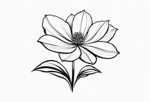 one very simple and no detailed waratha flower with stem in black and white, fine-line, very minimalistic, only a few lines tattoo idea