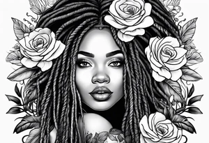 Black woman with long locs and flowers tattoo idea