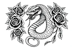 powerful majestic snake surrounded by rose ornaments tattoo idea