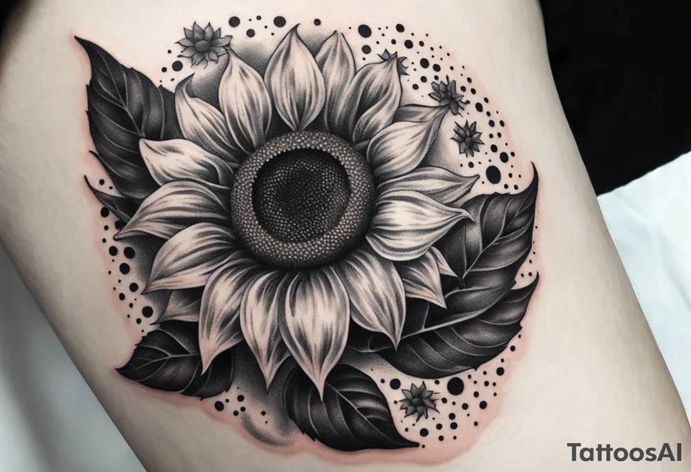 Realistic Horseshoe around a sunflower tattoo idea