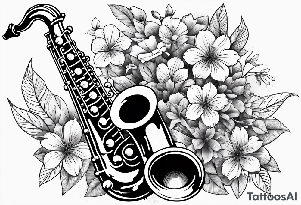 A saxaphone with flowers coming out of the bell (in the appearance of musical notes) tattoo idea