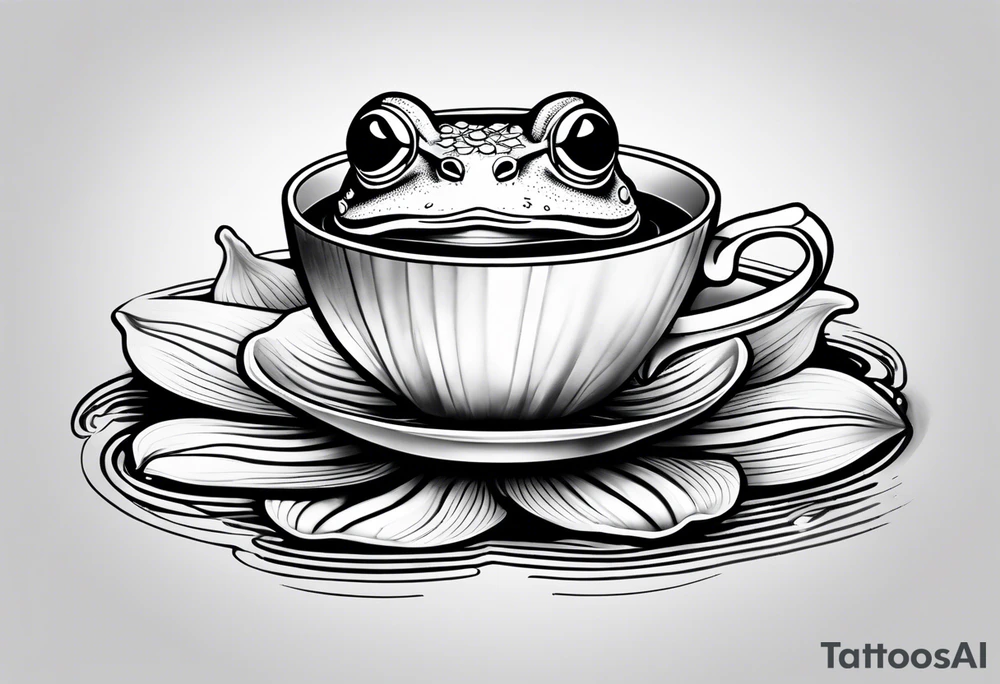 A frog on a lily pad drinking a cup of tea. tattoo idea