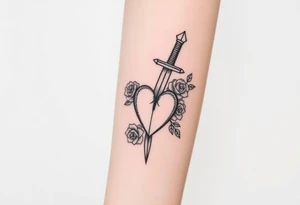 dagger piercing a heart with roses tattoo idea
