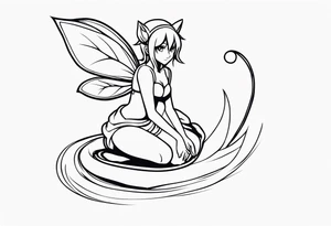 A fairy with a tail inspired by the logo of the show called Fairy Tail in a fetal position leaning with no ears tattoo idea