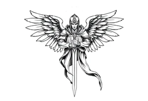 Holy Archangel, Biblical, Christianity, Hebrew, Guards of Christianity, Holding a sword, has six wings, wearing helmet, halo, seraphim, seek justice tattoo idea