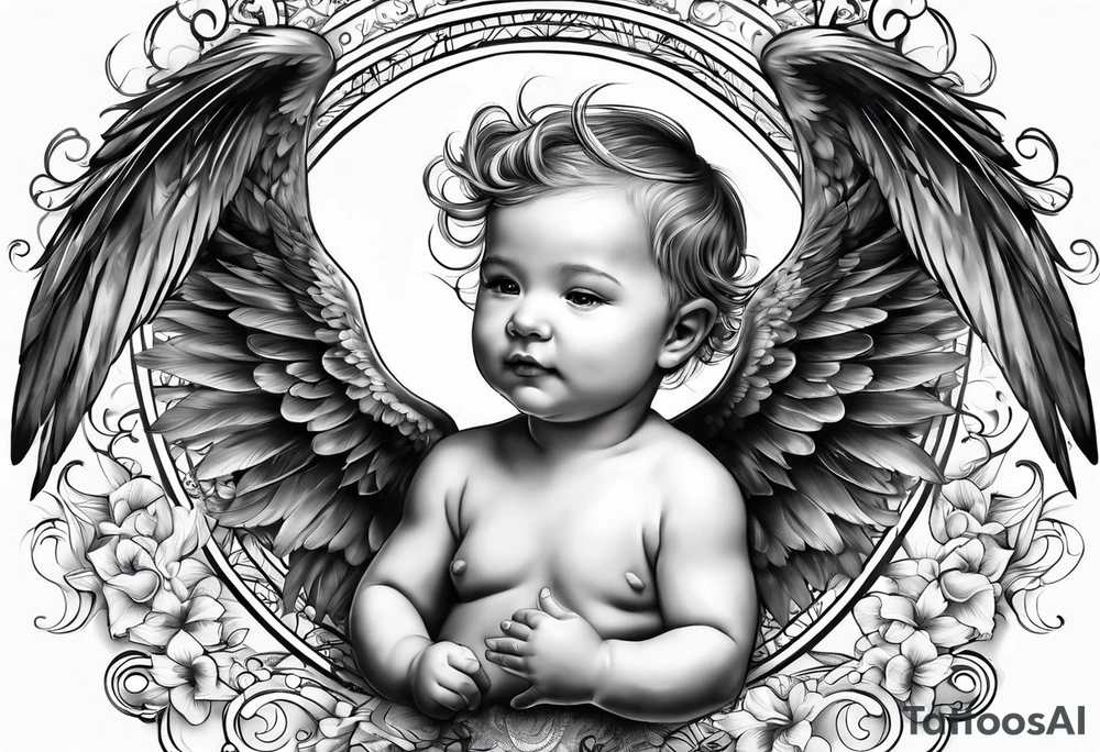 Baby Angel flying with name Leah tattoo idea