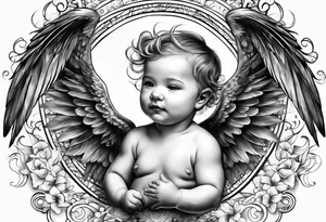 Baby Angel flying with name Leah tattoo idea