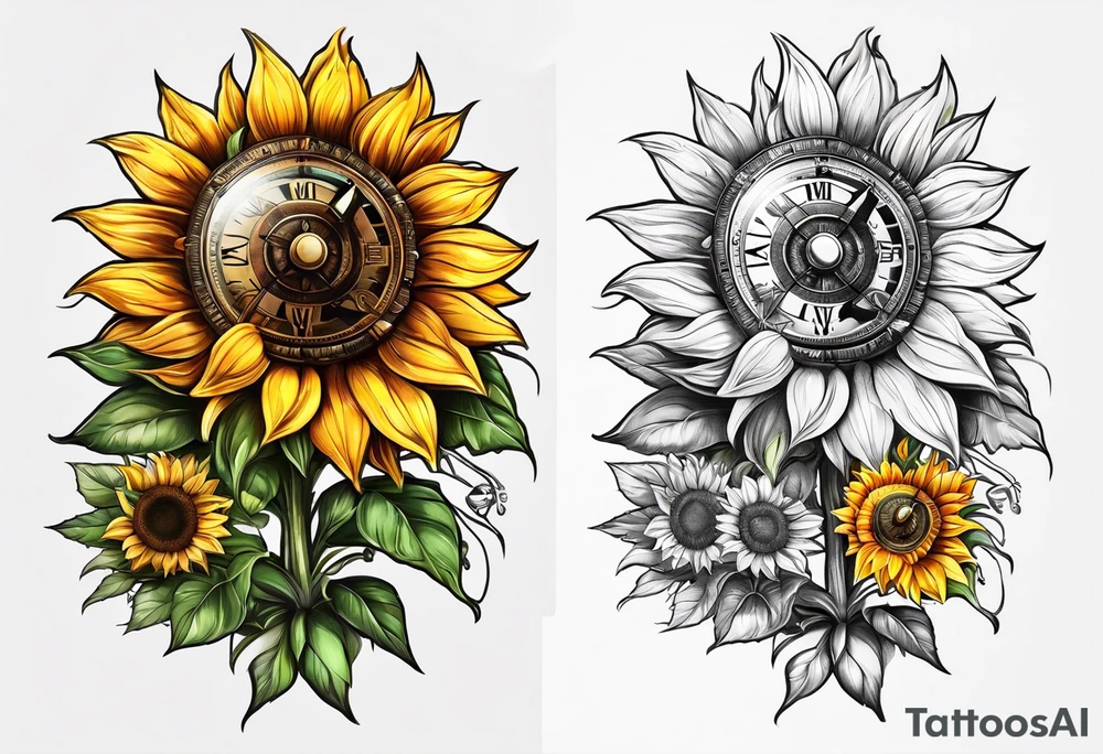 Sunflower next to a compass tattoo idea
