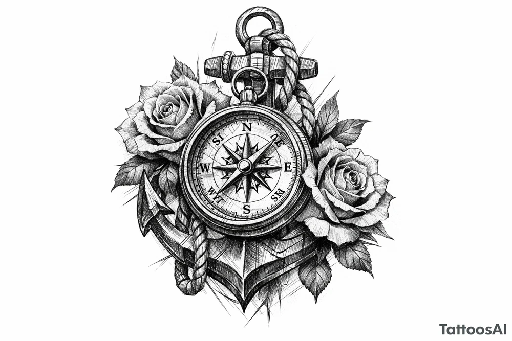 a compass,anchor,roses. tattoo idea