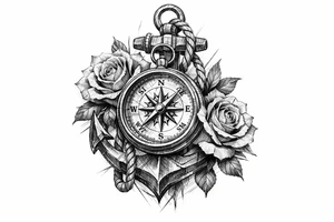 a compass,anchor,roses. tattoo idea