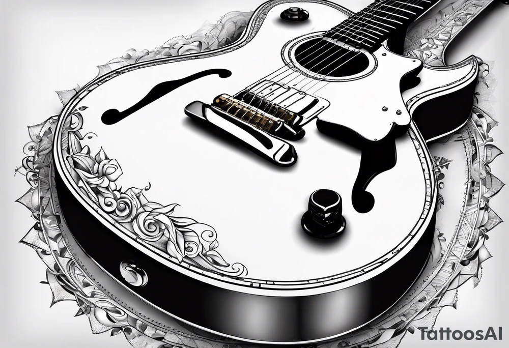 guitar with notes wrapped around it tattoo idea