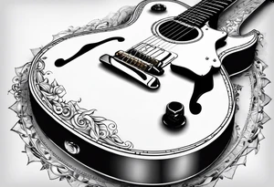 guitar with notes wrapped around it tattoo idea