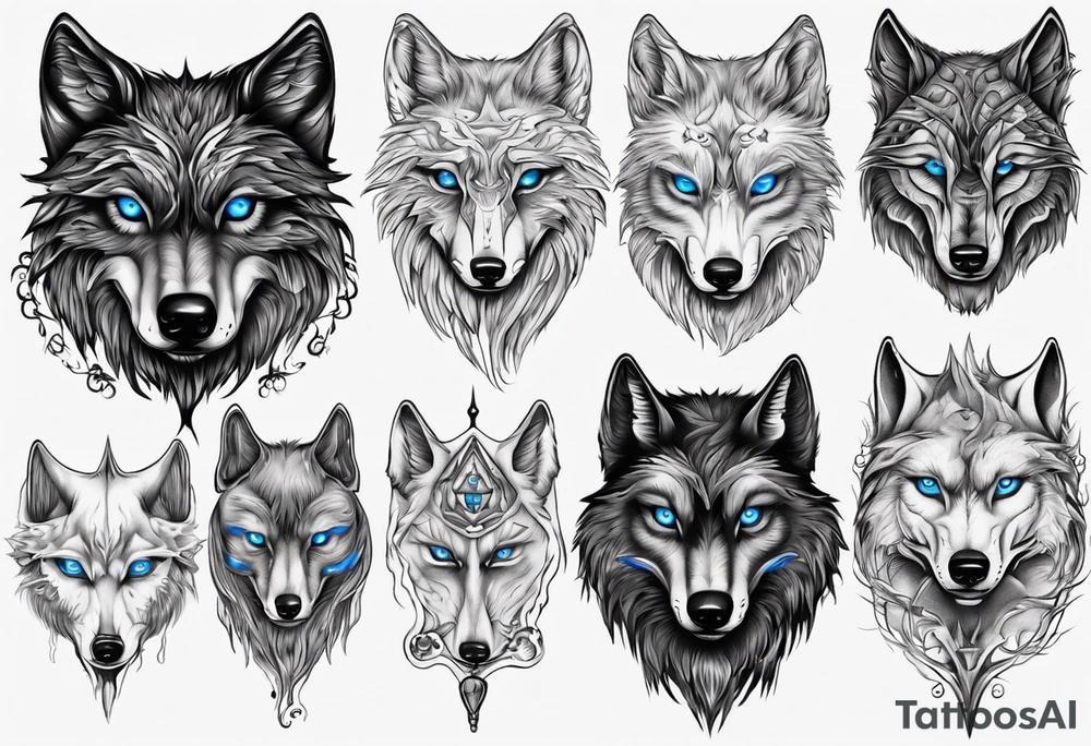 Dark wolf with blue eyes tattoo idea