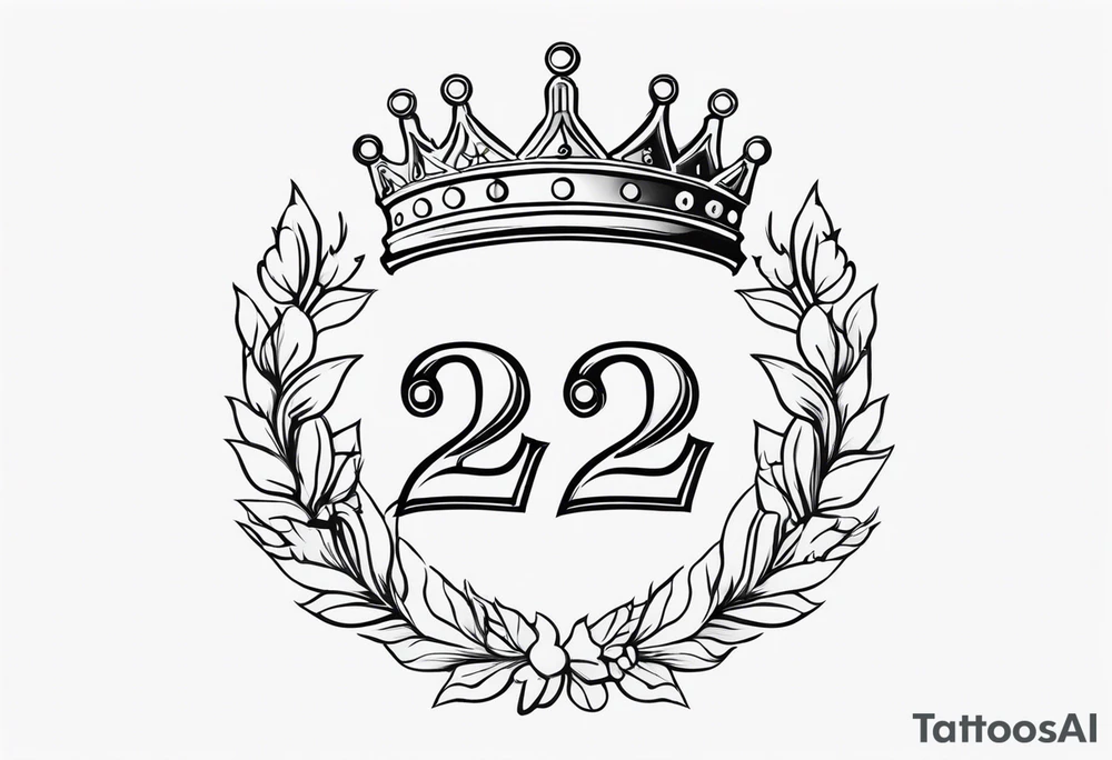 elegant number 22 with a crown tattoo idea