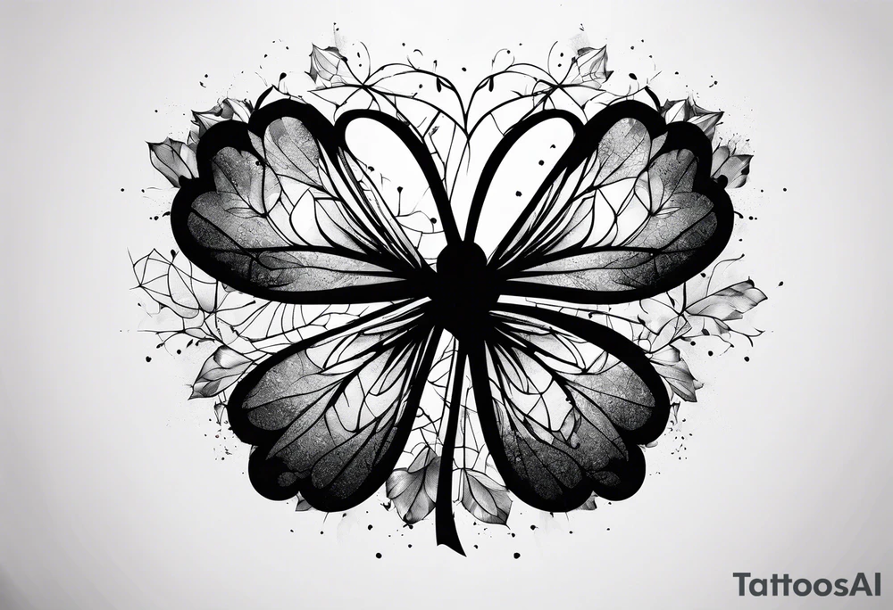 Black Four leaf clover shattered like glass tattoo idea Black Four leaf clover shattered like glass tattoo idea