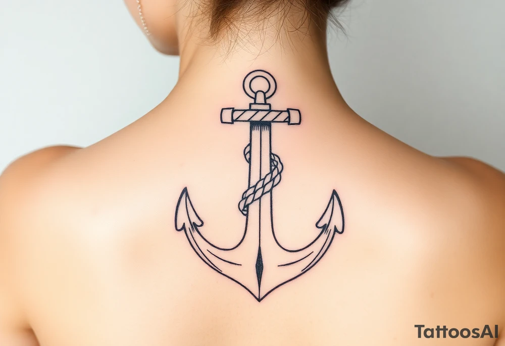 weathered anchor wrapped in nautical rope with sea waves tattoo idea