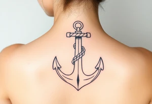 weathered anchor wrapped in nautical rope with sea waves tattoo idea