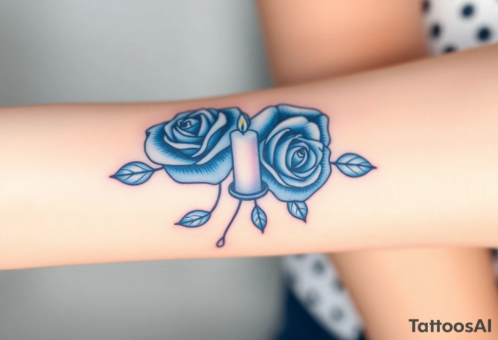 Blue, 2 roses, 2 candles tattoo idea