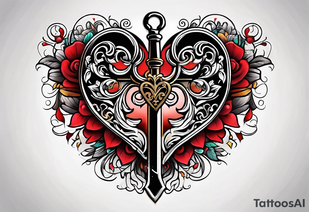 Heart shaped antique key tattoo idea