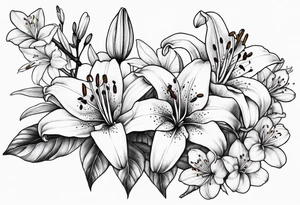 5 lilies and cherry blossom branch tattoo idea