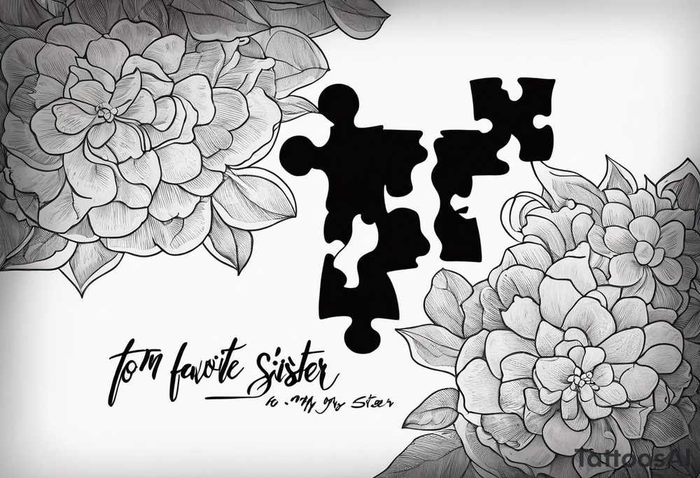 single puzzle piece with no shading, incorporating the handwritten words "to my favorite sister" tattoo idea