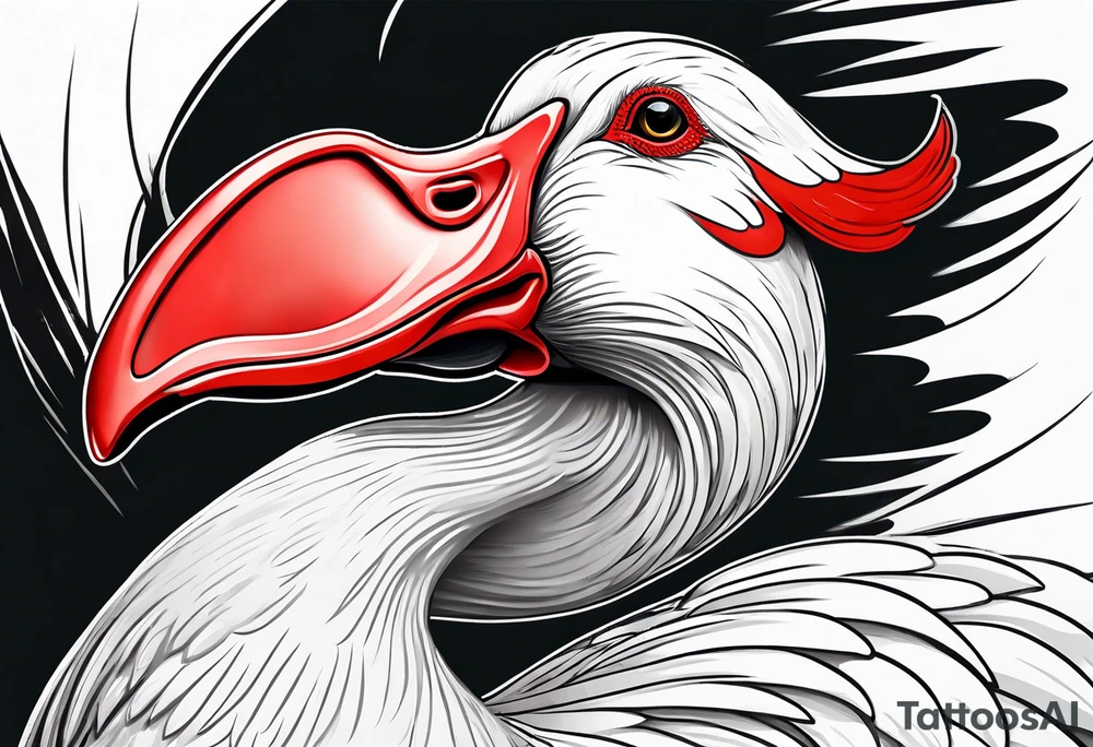 White Muscovy Duck with red beak and bumps on nose tattoo idea