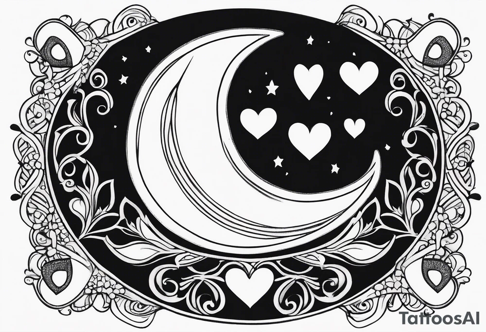 Crescent moon with hearts dangling from the bottom of it tattoo idea Crescent moon with hearts dangling from the bottom of it tattoo idea