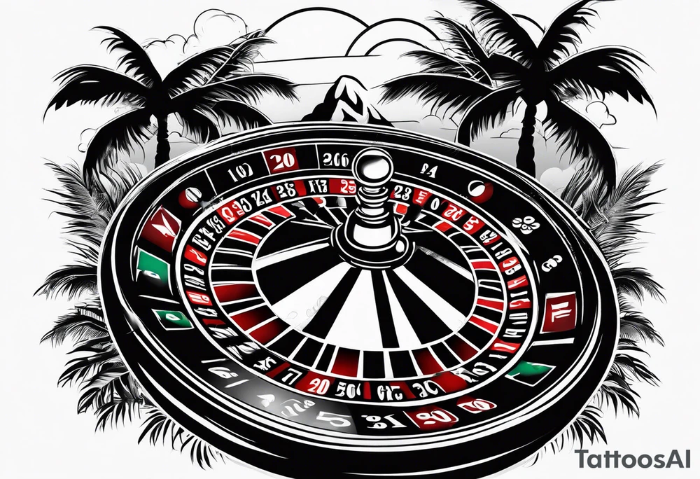 ROULETTE casino card games dice sun palm tree tattoo idea