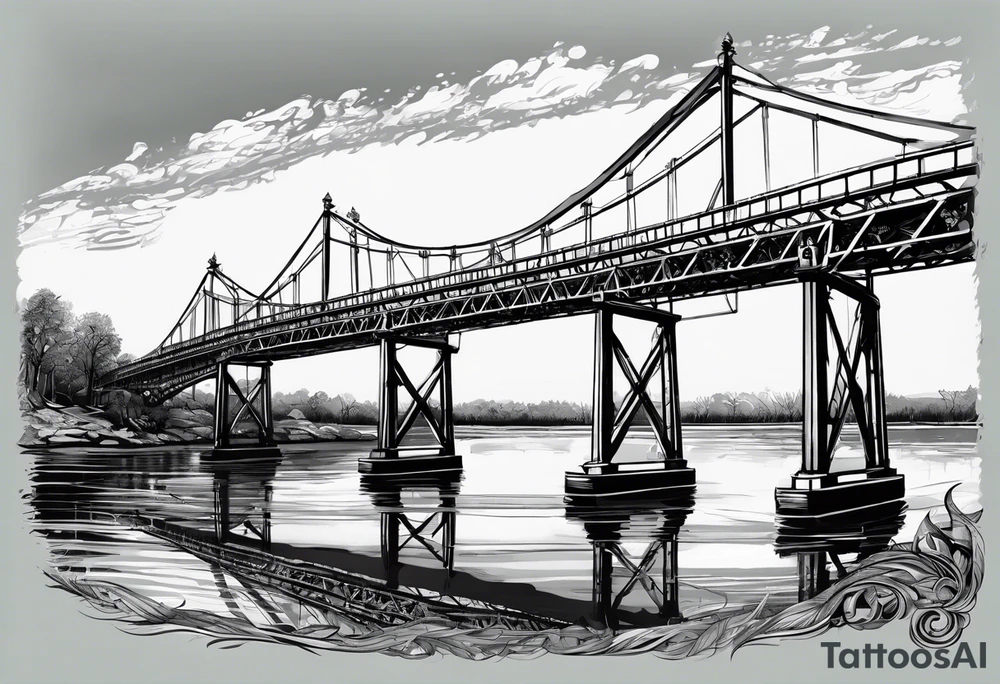 steel truss cantilever bridge over river, tattoo idea