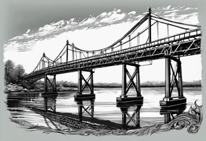 steel truss cantilever bridge over river, tattoo idea