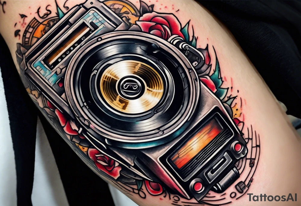 sleeve

music notes, a cassette tape record tattoo idea