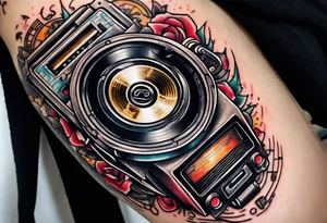 sleeve

music notes, a cassette tape record tattoo idea