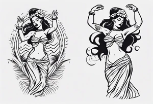 Old School Tattoo Style, Hula Girl dancing, full body, white background --no skin tattoo idea