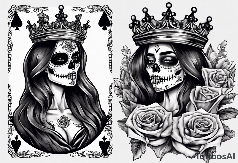 santa la muerta with money and crown
on card tattoo idea