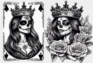 santa la muerta with money and crown
on card tattoo idea