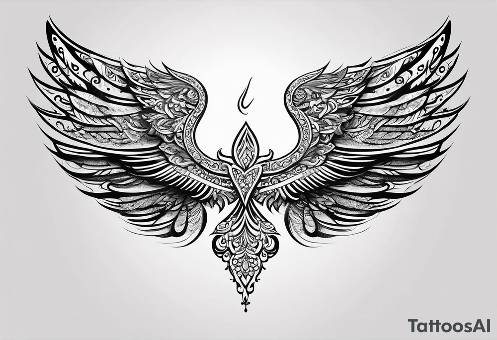 words in arabic calligraph in shape of angel wing tattoo idea