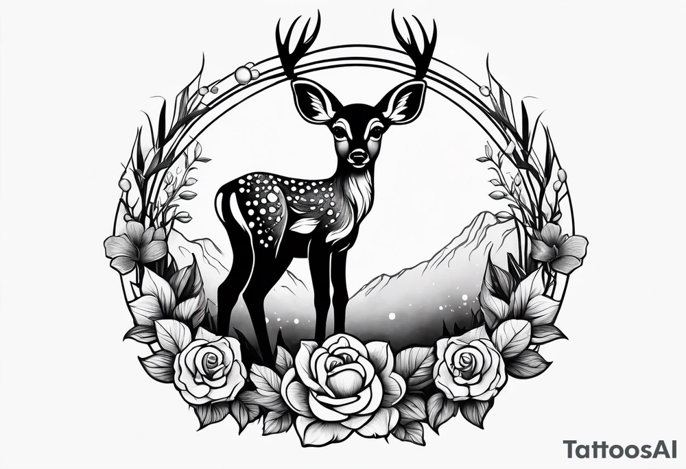 dark themed crying bambi fawn tattoo idea