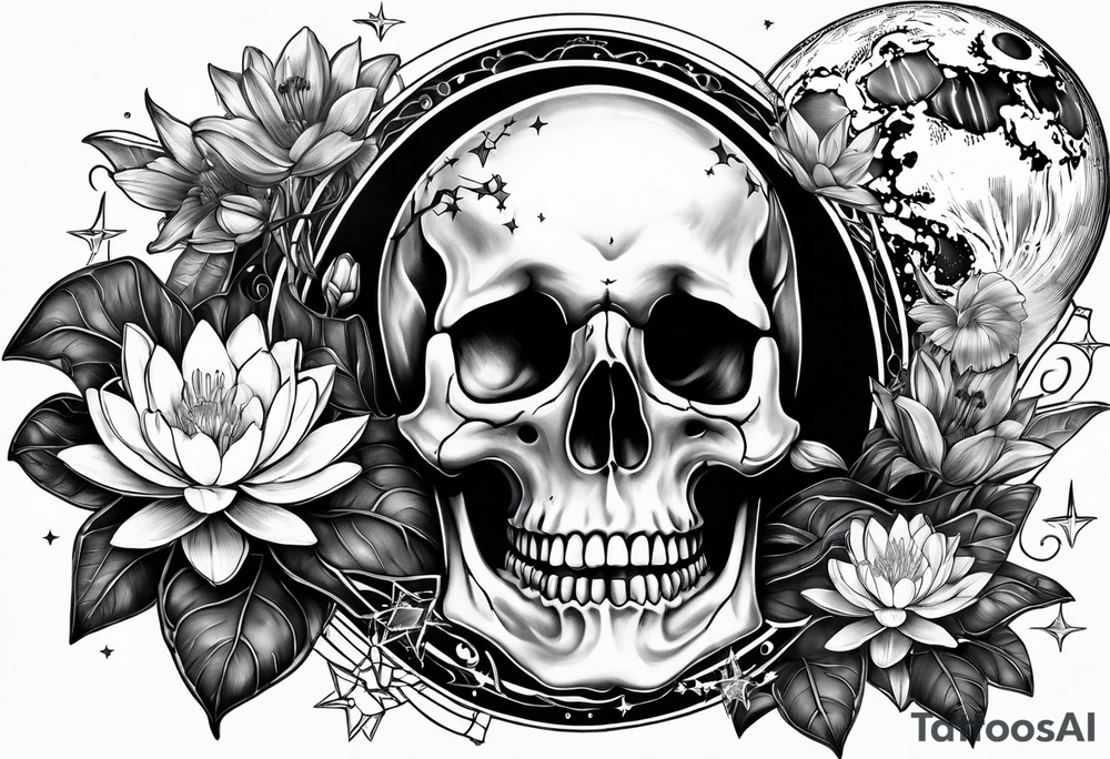 skull, water lily, daffodil, space and stars, roller coaster track tattoo idea