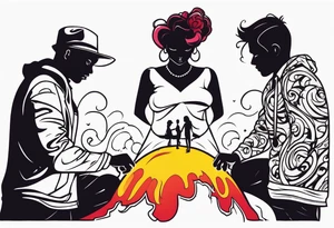 2 black shadows of people standing over 2 dead siloets tattoo idea