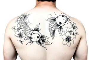 2004 in bold with big koi fish and Japanese blossoms tattoo idea