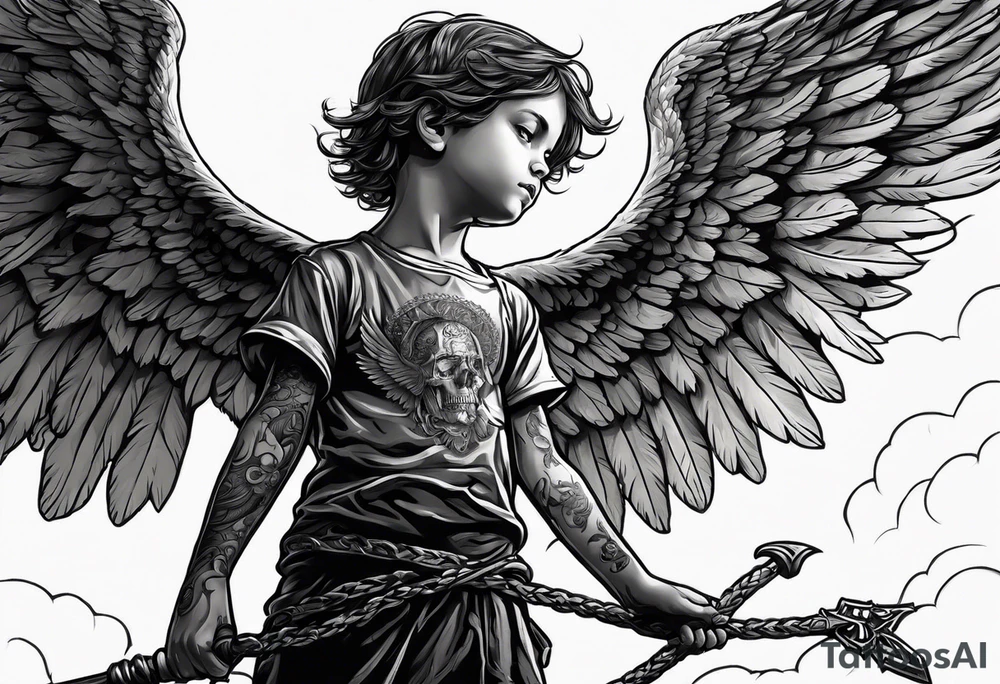 Kid looking up at the angel of death tattoo idea