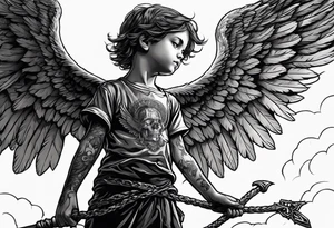 Kid looking up at the angel of death tattoo idea